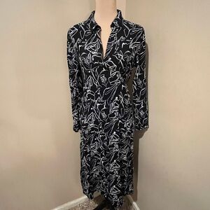 Zara Black and White Abstract Long Sleeve Midi Dress